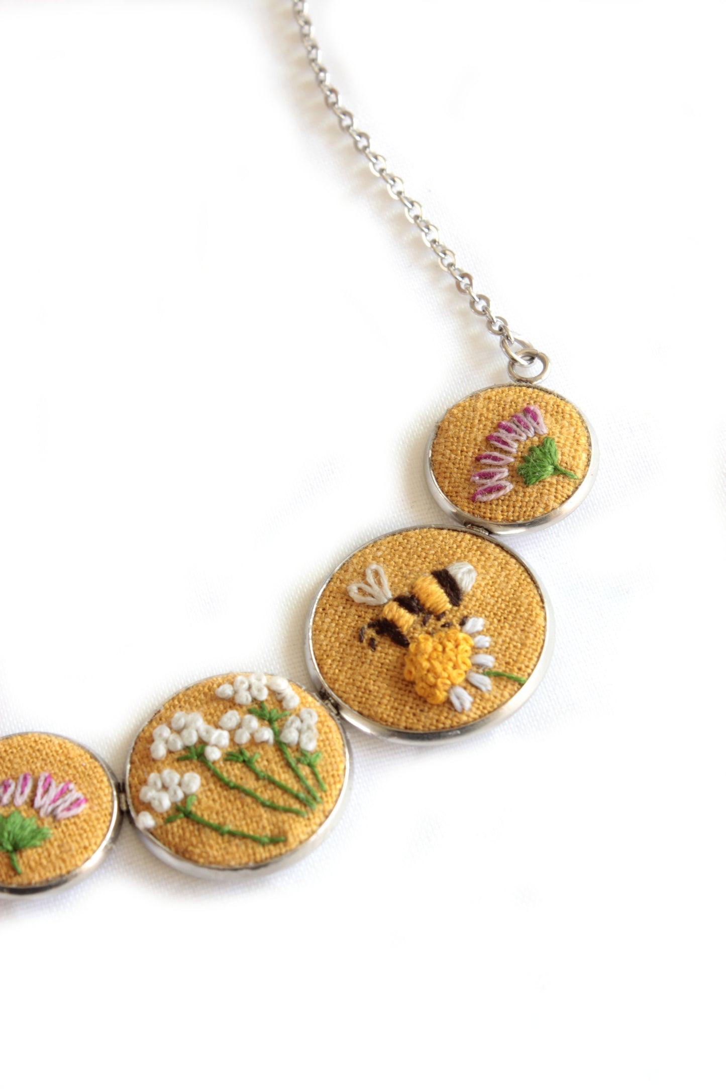 Embroidery Bees & Flowers Necklace