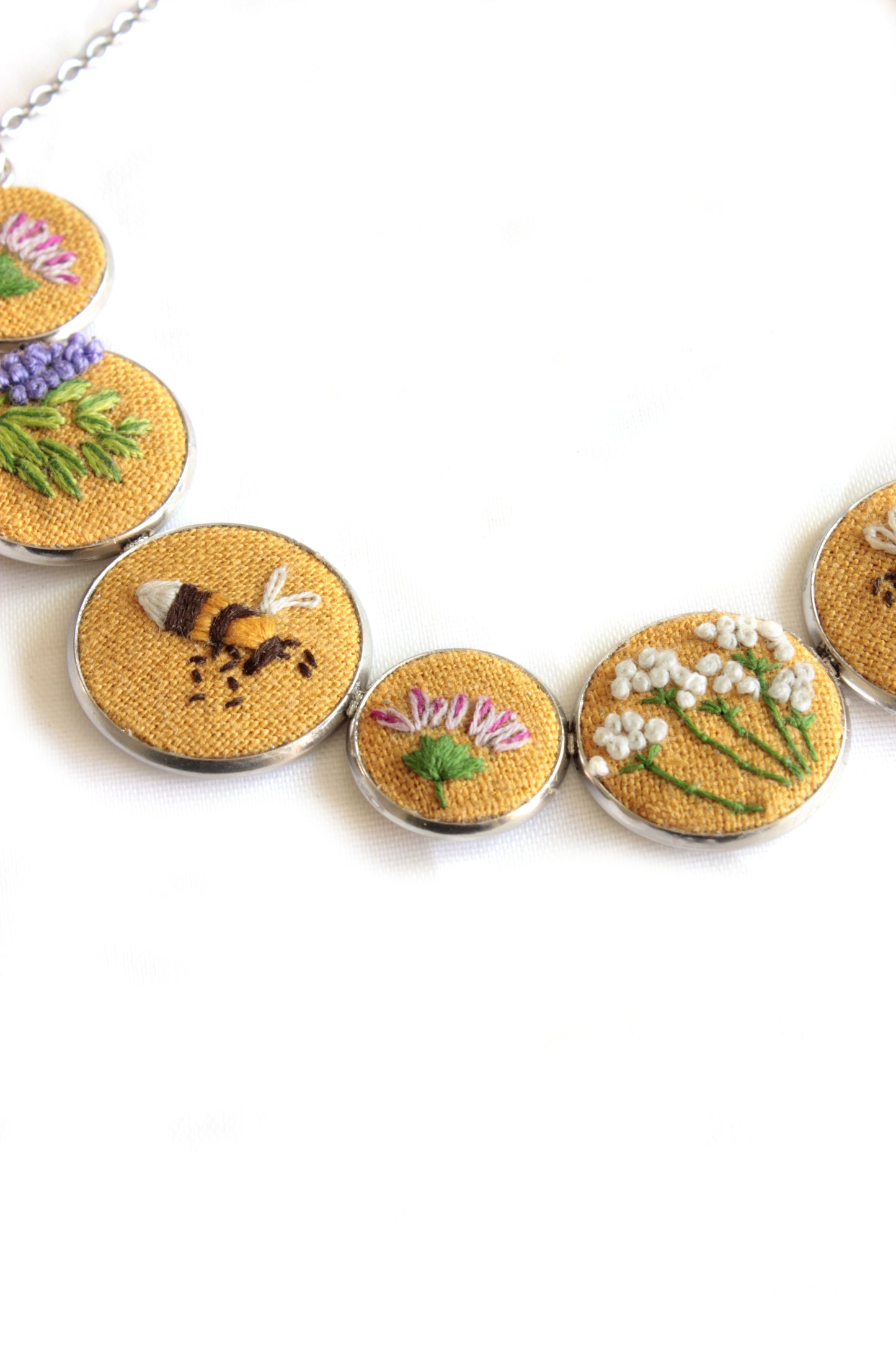 Embroidery Bees & Flowers Necklace