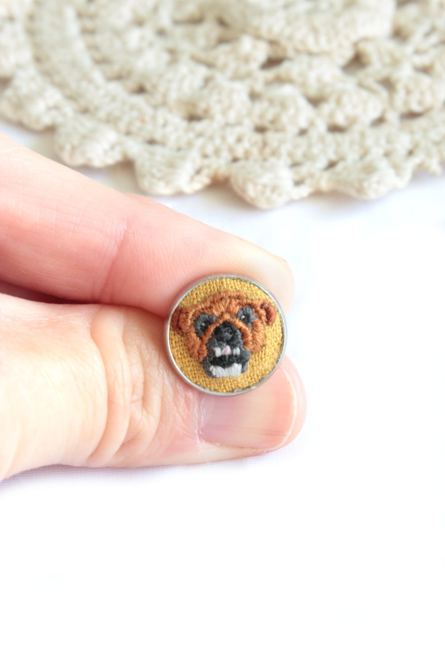 Embroidery Bulldog Studs Earrings