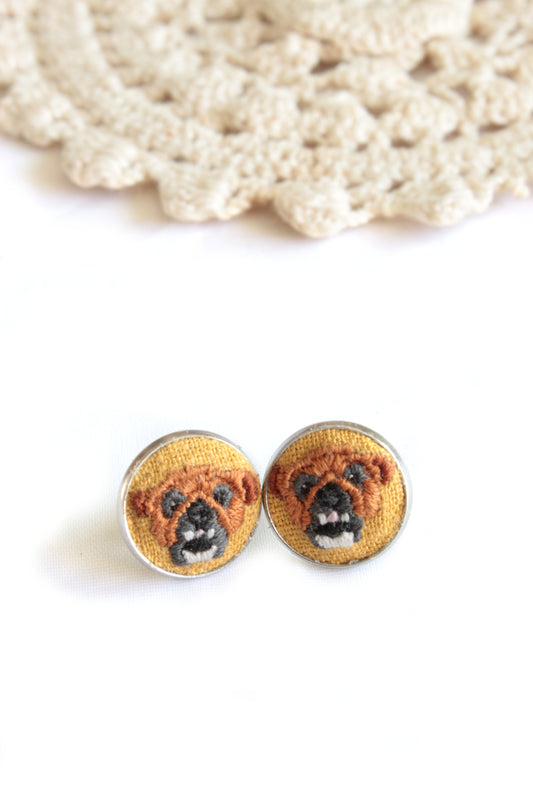 Embroidery Bulldog Studs Earrings