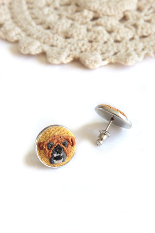 Embroidery Bulldog Studs Earrings