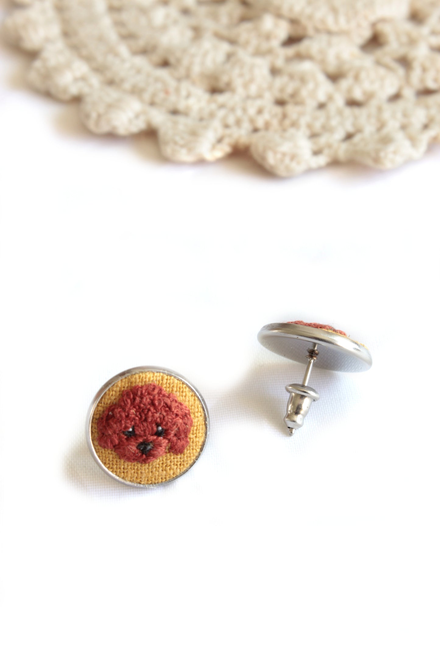 Embroidery Poodle Studs Earrings
