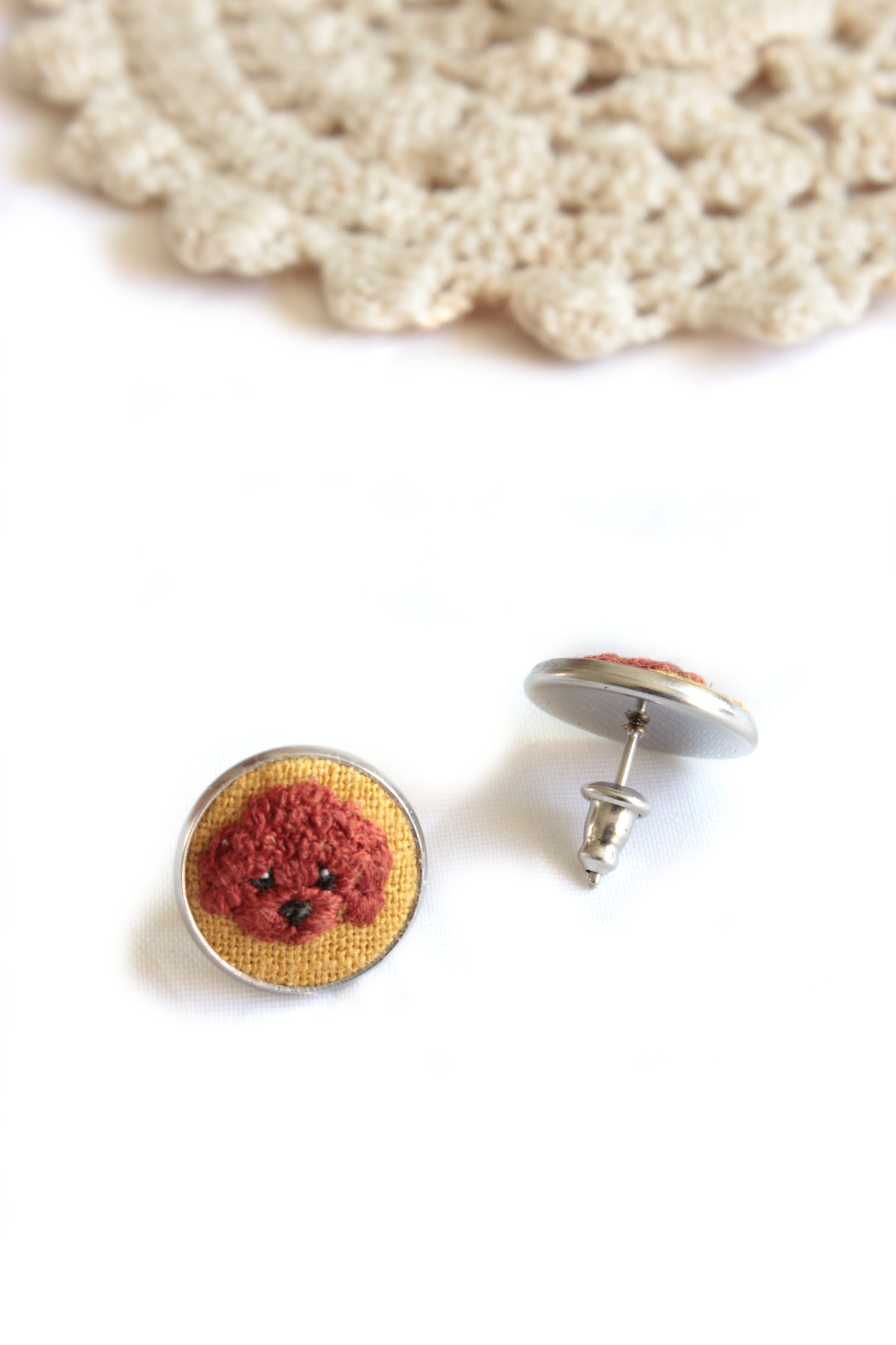 Embroidery Poodle Studs Earrings