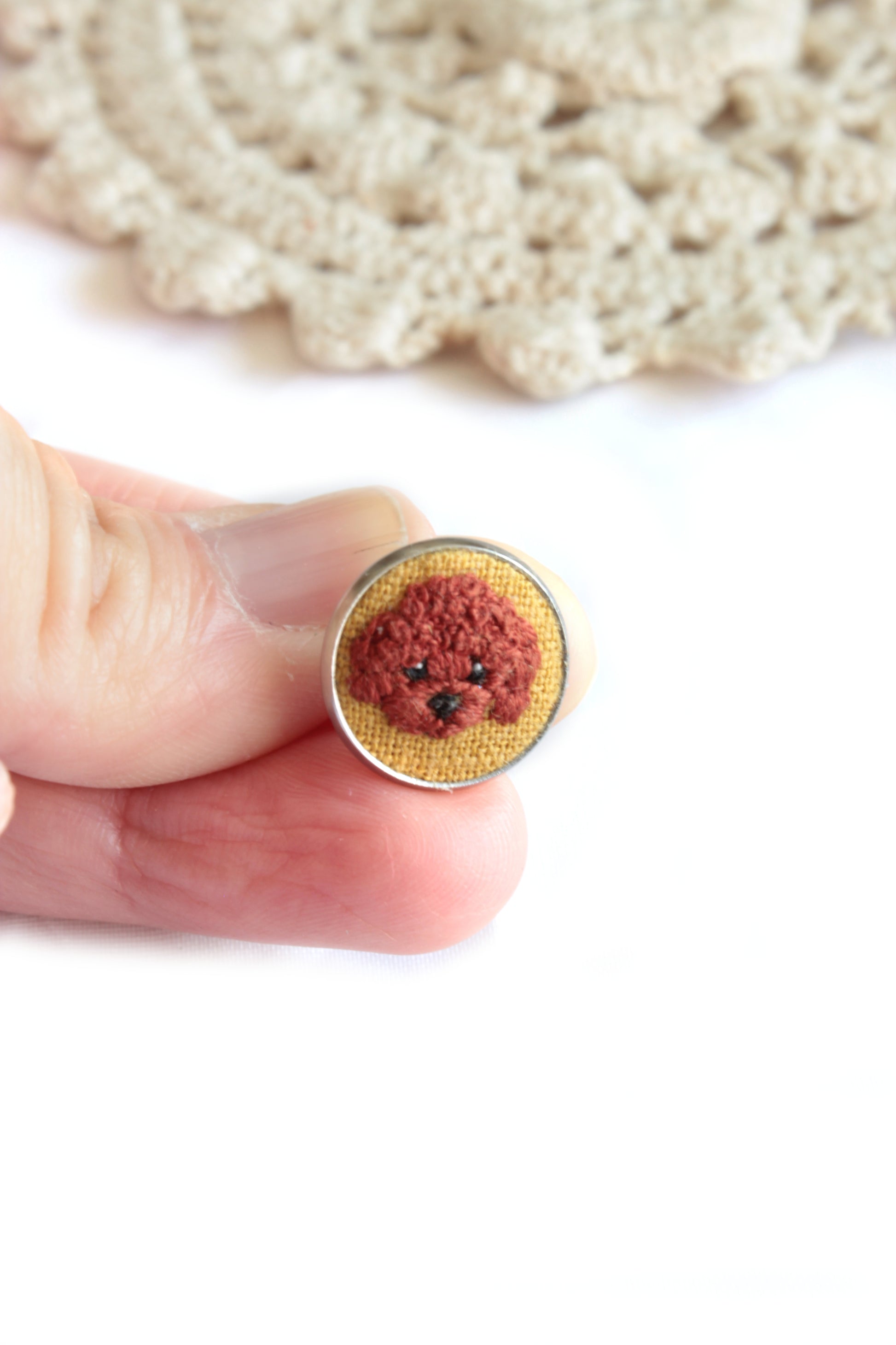 Embroidery Poodle Studs Earrings