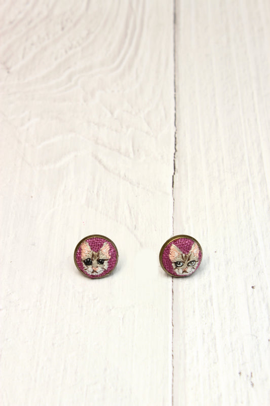 Embroidery Cat Studs Earrings