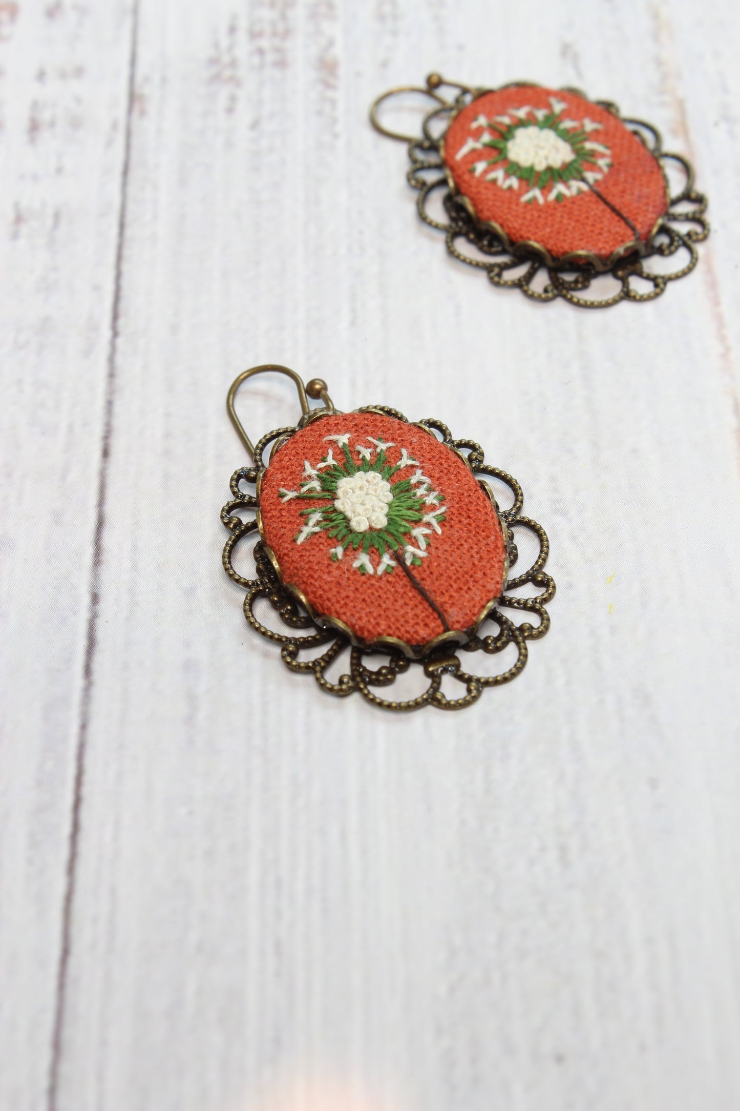 Embroidery Dandelion Wire Filigree Earrings