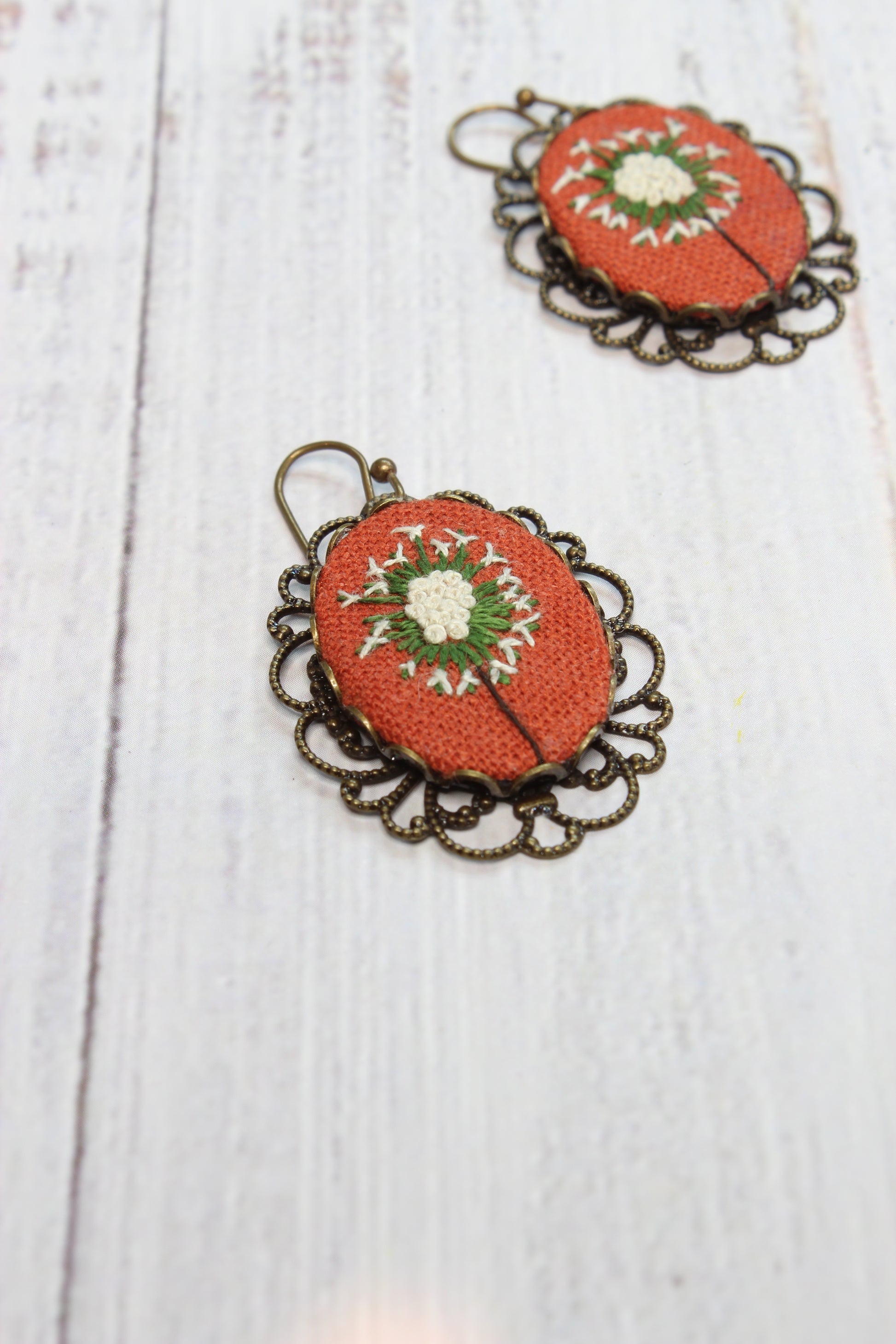 Embroidery Dandelion Wire Filigree Earrings