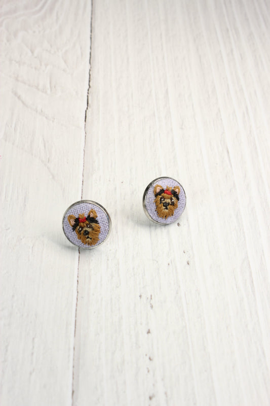 Embroidery Yorkie Studs Earrings