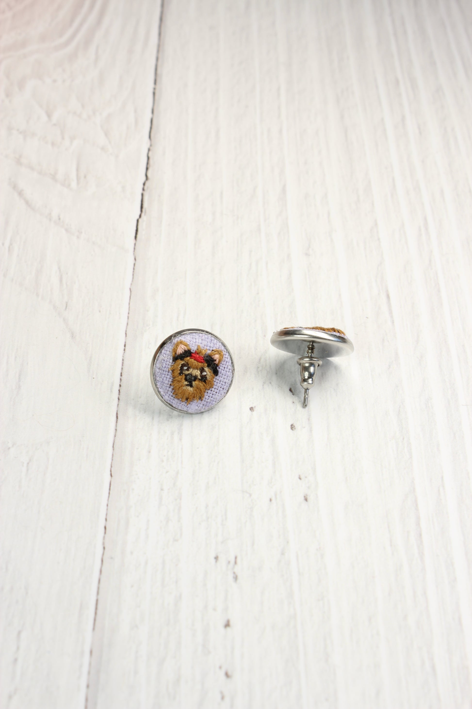 Embroidery Yorkie Studs Earrings