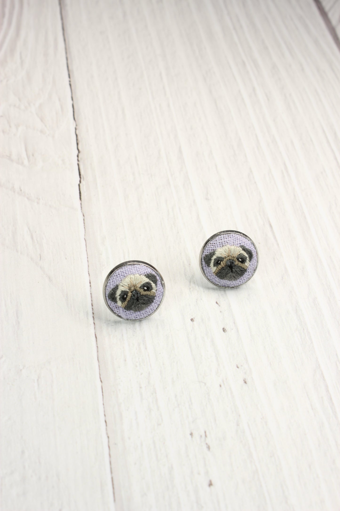 Embroidery Pug Studs Earrings