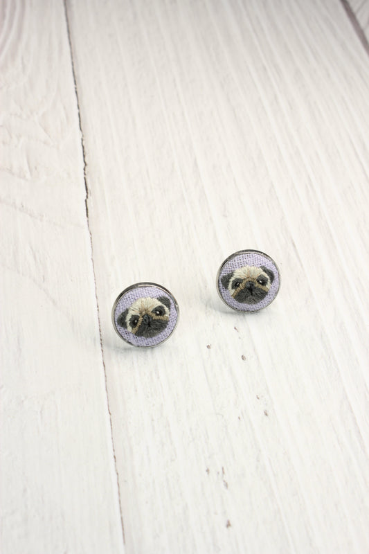 Embroidery Pug Studs Earrings