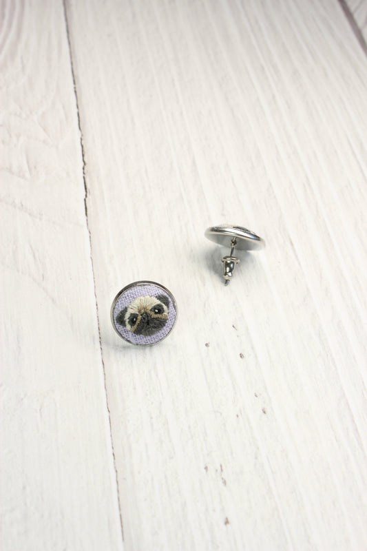 Embroidery Pug Studs Earrings