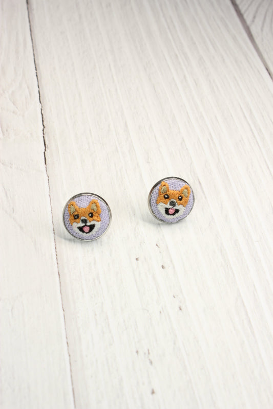 Embroidery Shiba Studs Earrings