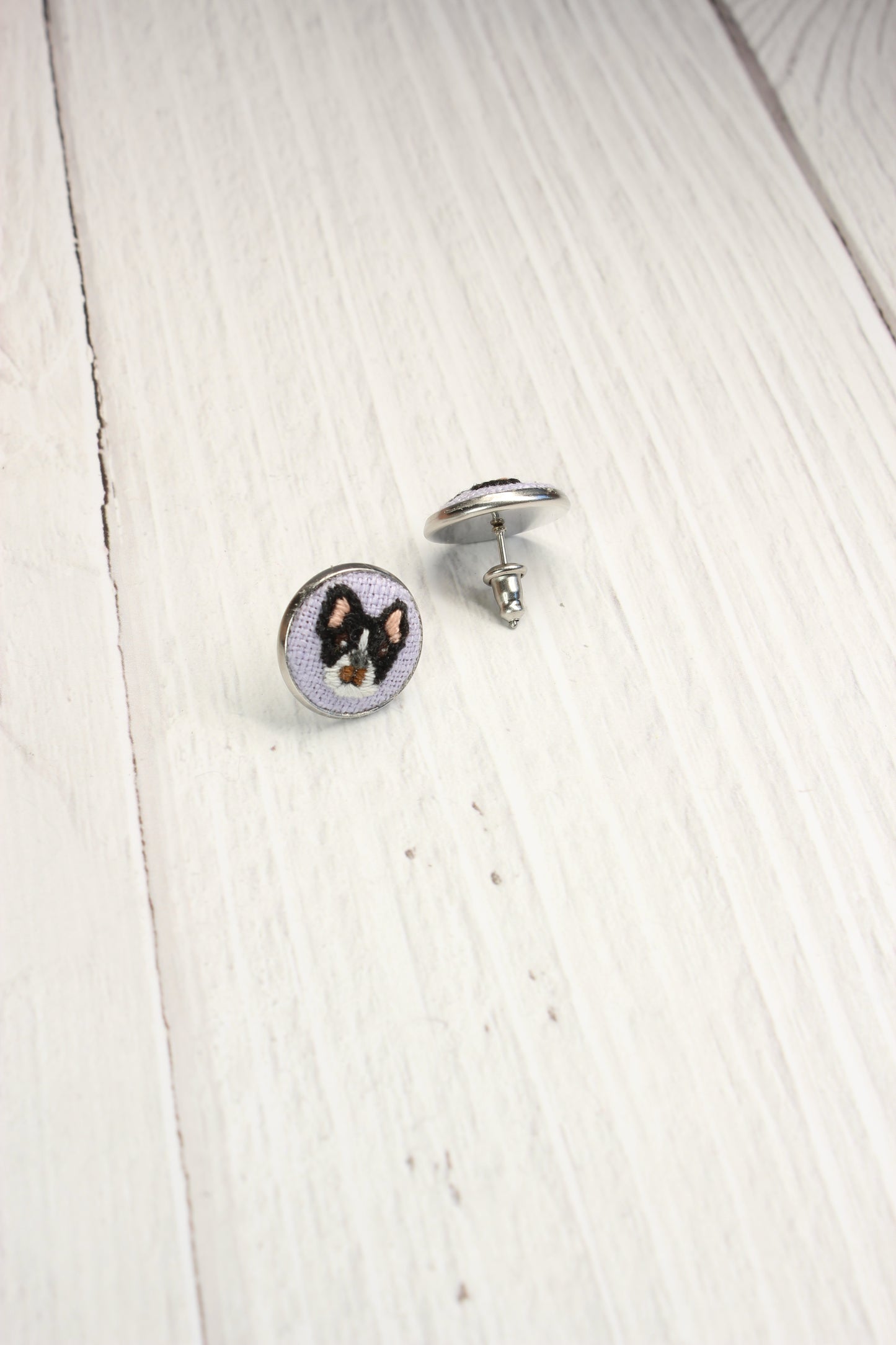 Embroidery French Bulldog Studs Earrings