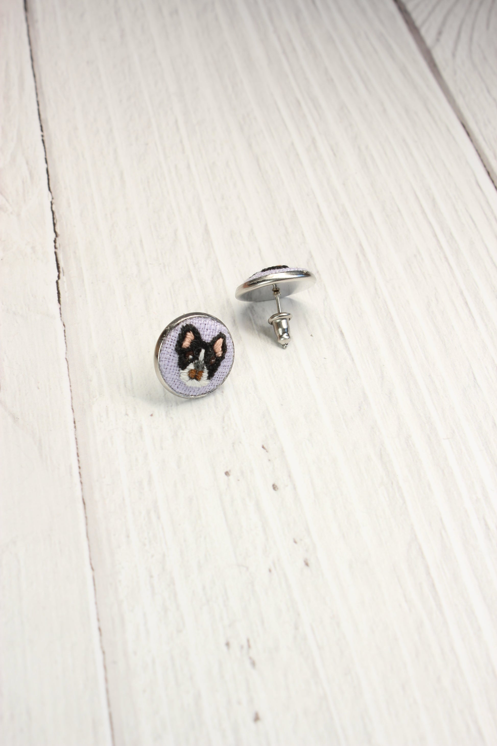 Embroidery French Bulldog Studs Earrings