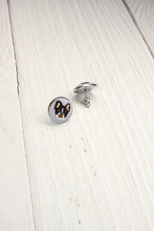 Embroidery French Bulldog Studs Earrings