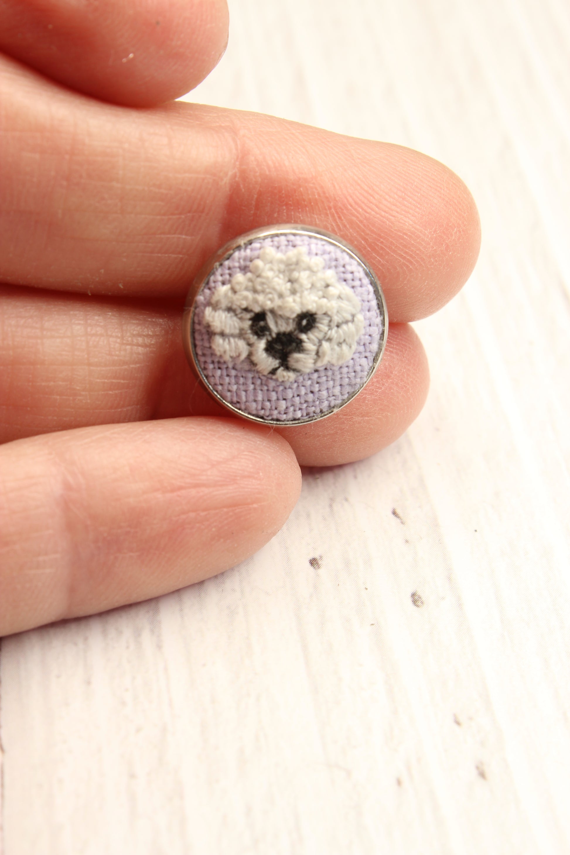 Embroidery White Poodle Studs Earrings