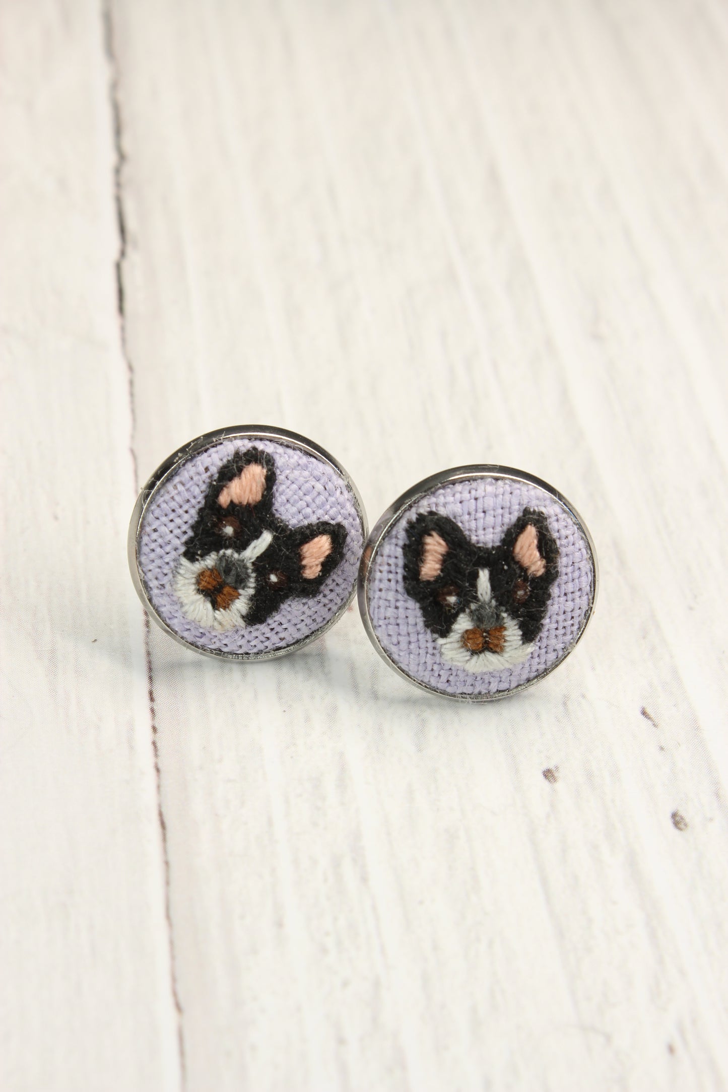 Embroidery French Bulldog Studs Earrings