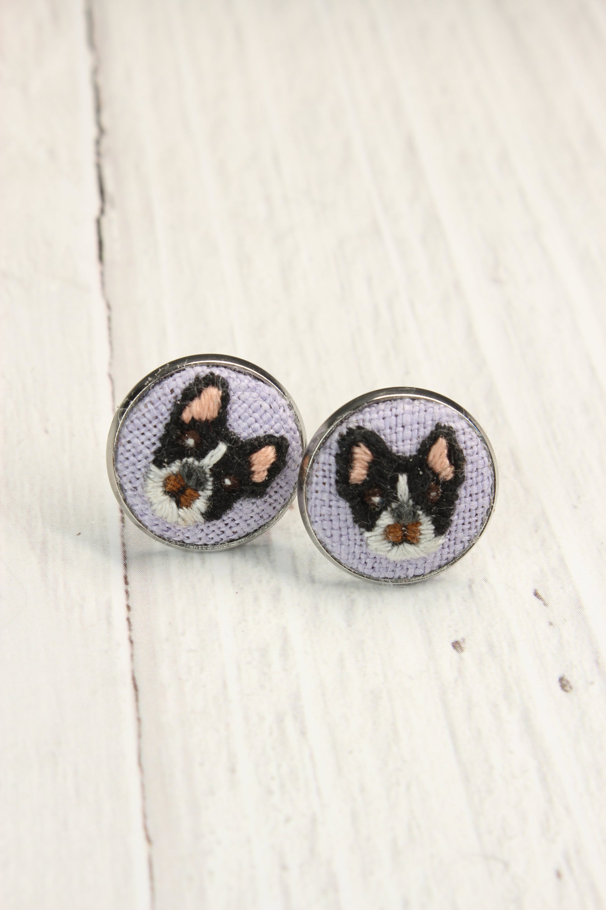 Embroidery French Bulldog Studs Earrings