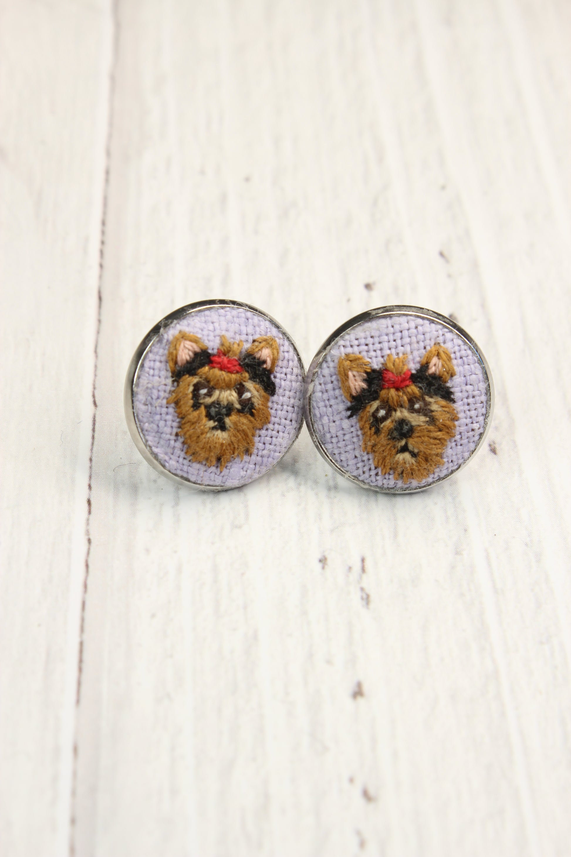 Embroidery Yorkie Studs Earrings