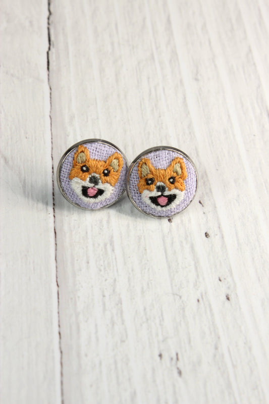 Embroidery Shiba Studs Earrings