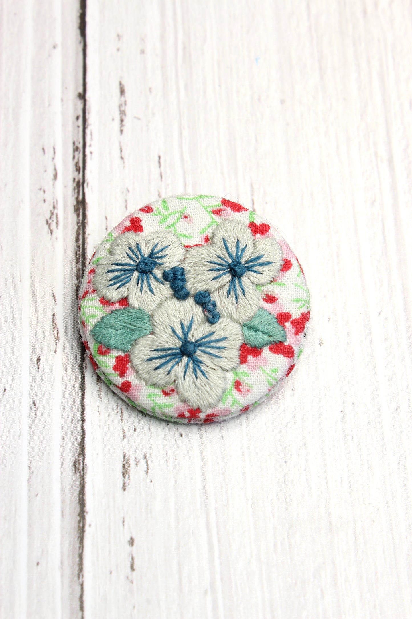 Embroidery Blue Pansies Brooch