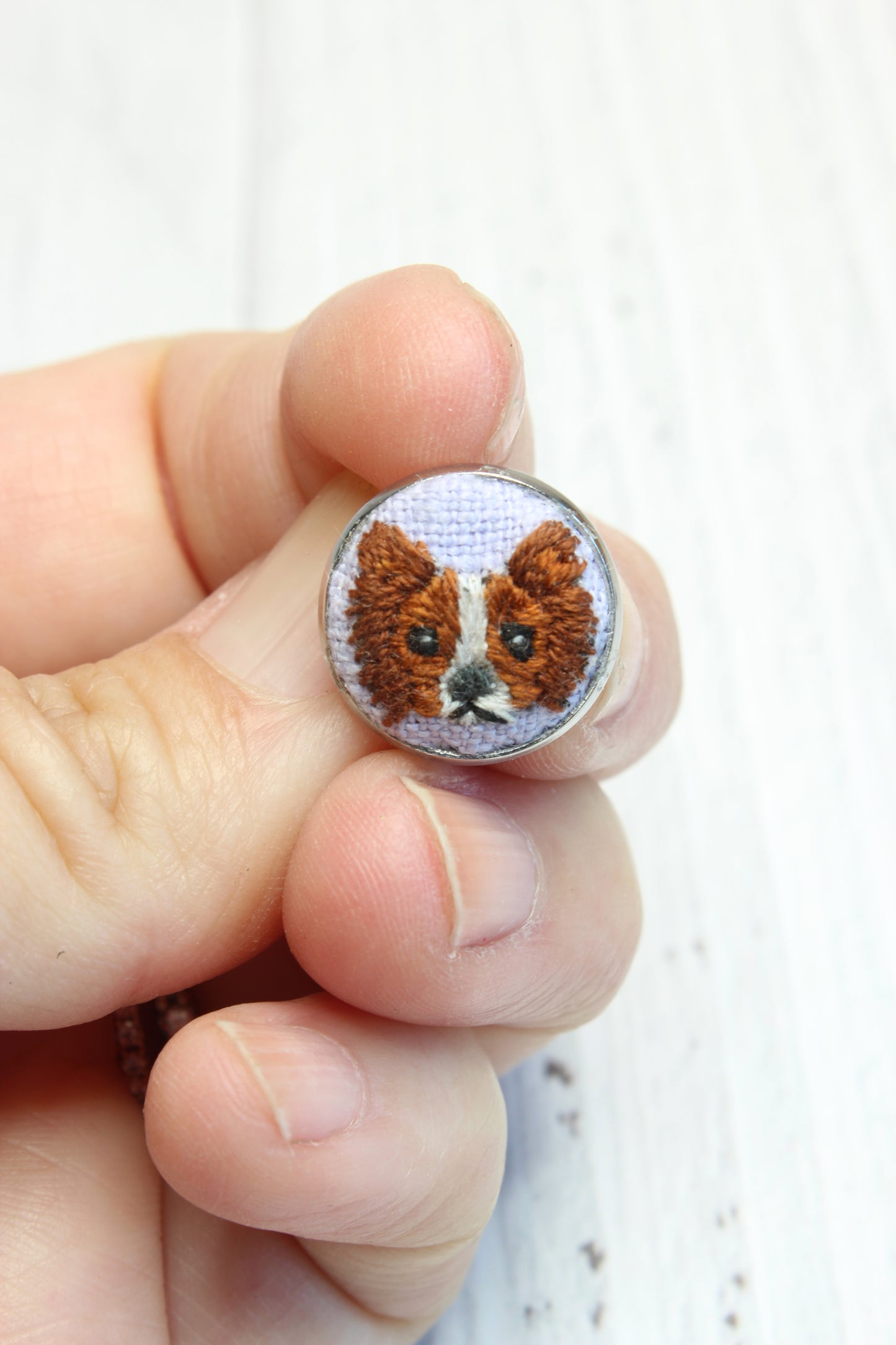 Embroidery Papillon Dog Studs Earrings
