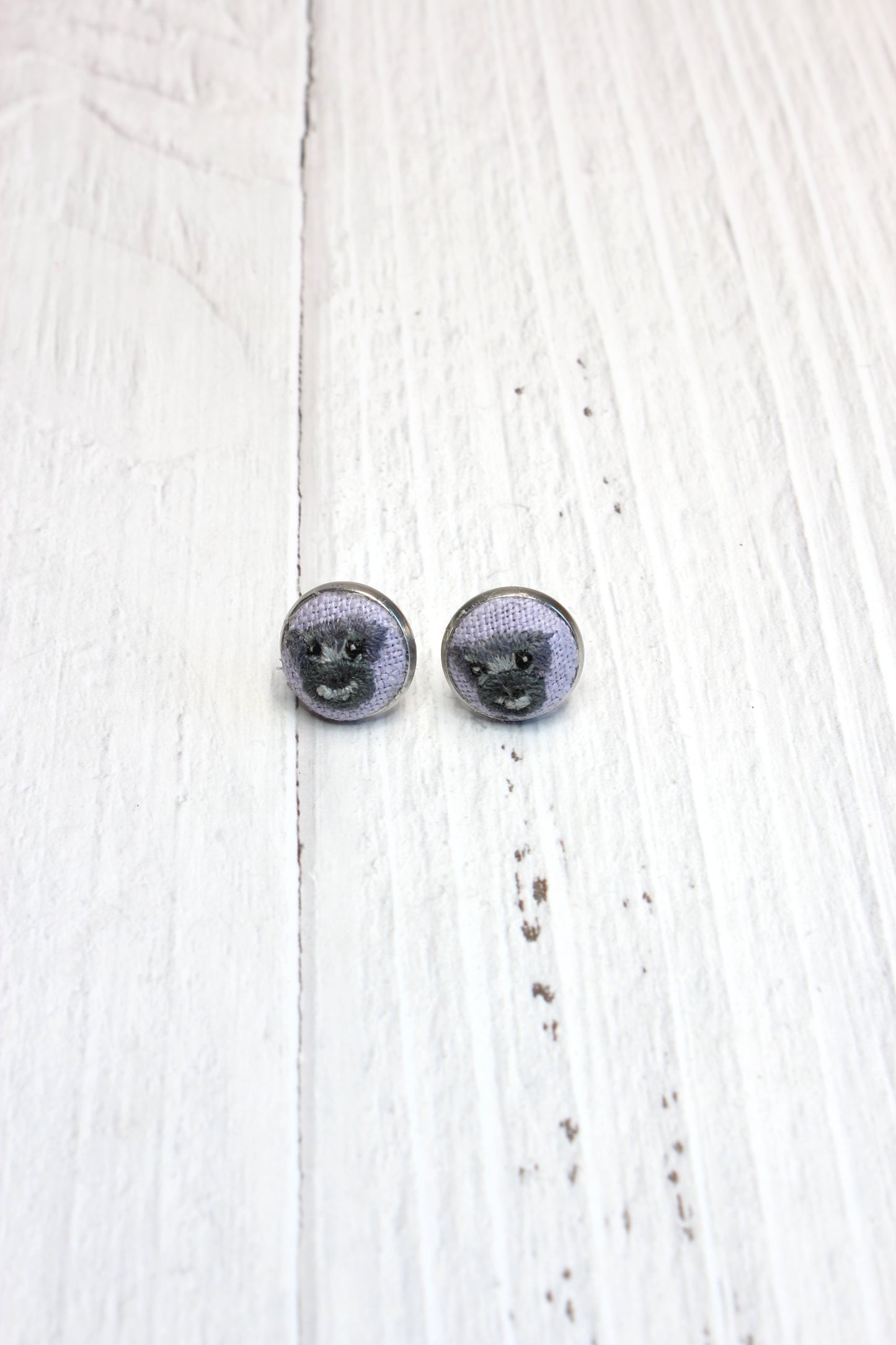 Embroidery Schnauzer Studs Earrings