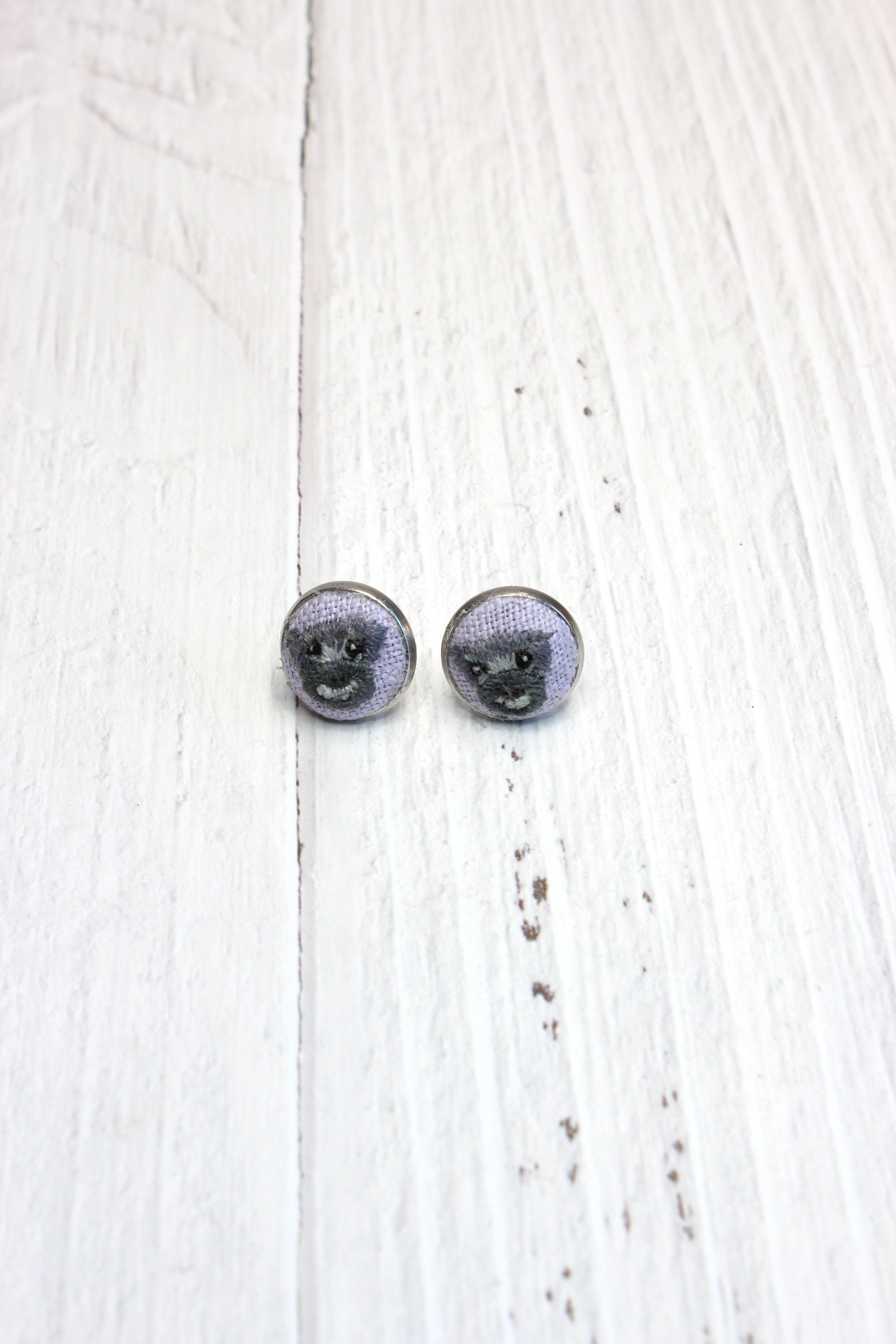 Embroidery Schnauzer Studs Earrings