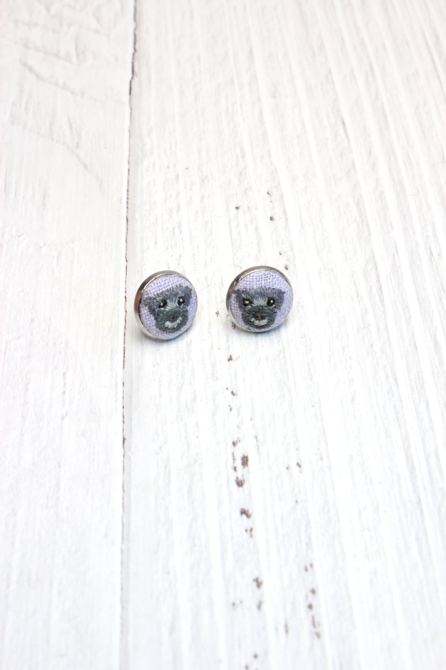 Embroidery Schnauzer Studs Earrings