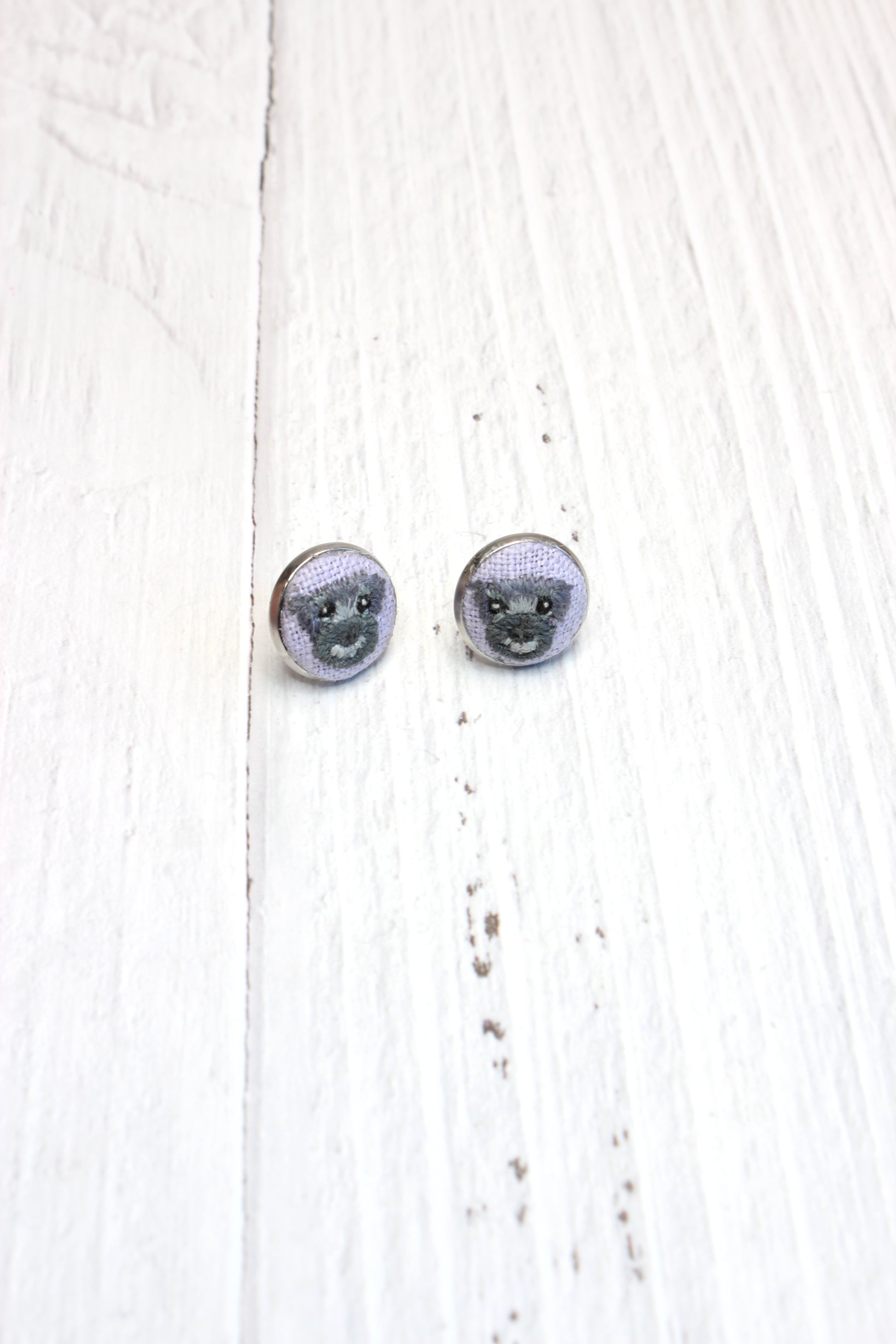 Embroidery Schnauzer Studs Earrings