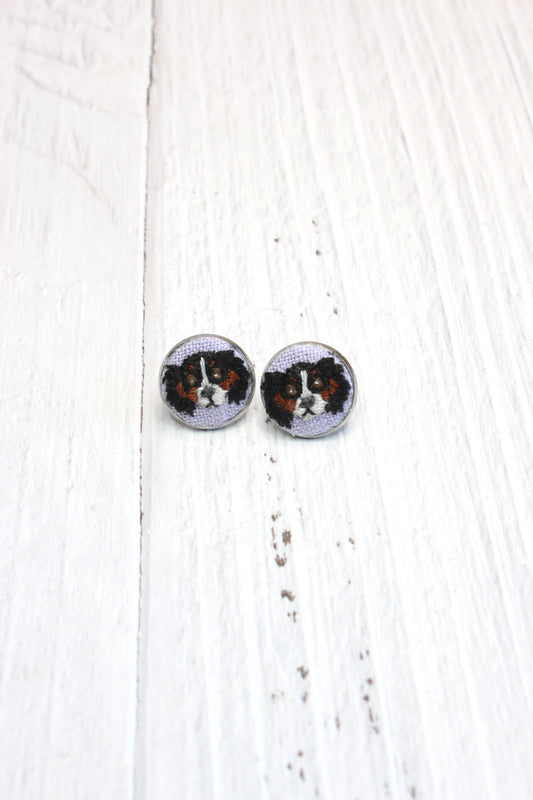 Embroidery King Charles Cavalier Dog Studs Earrings