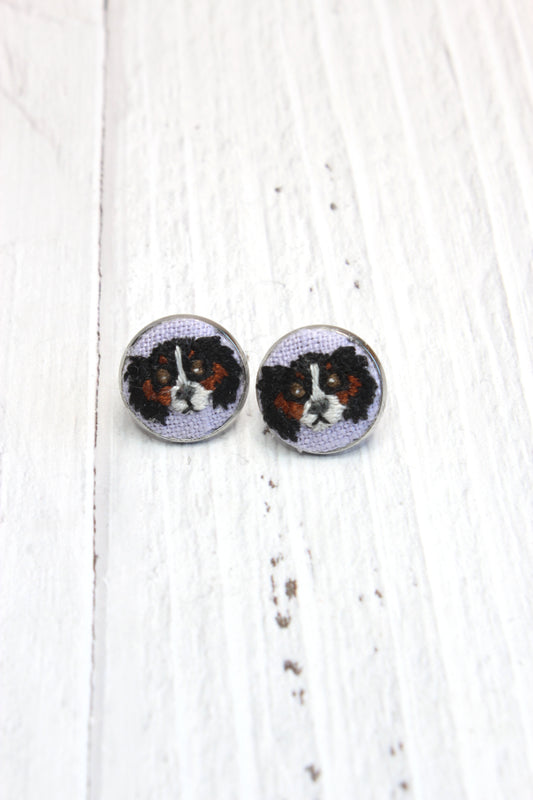 Embroidery King Charles Cavalier Dog Studs Earrings