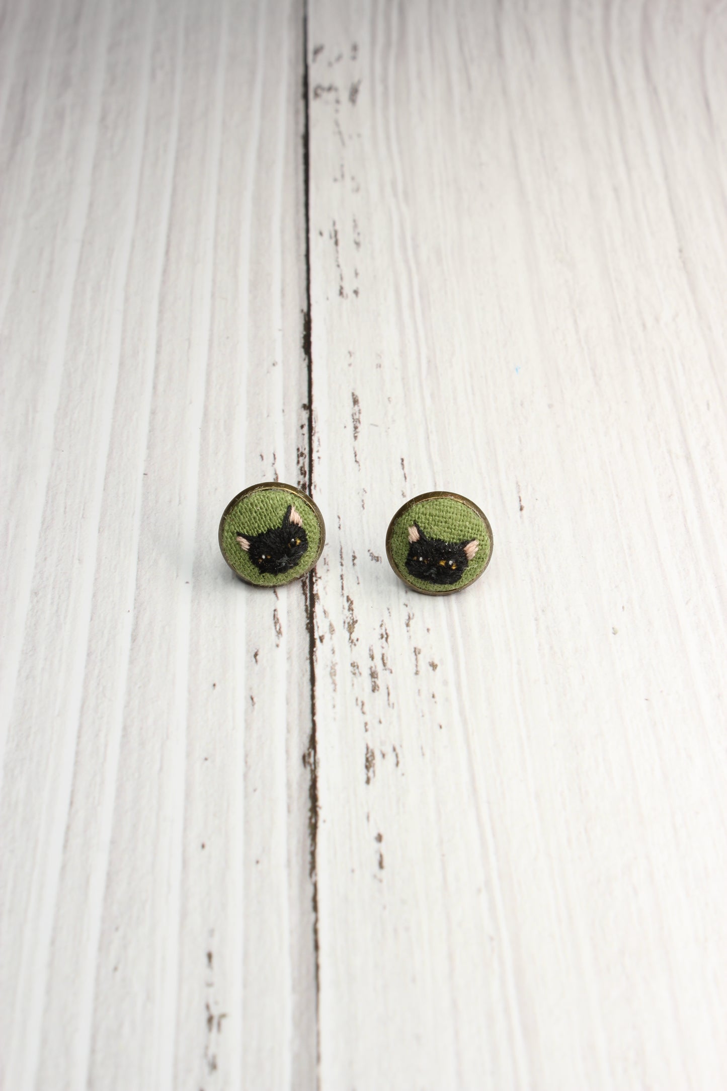 Embroidery Black Cat Studs Earrings