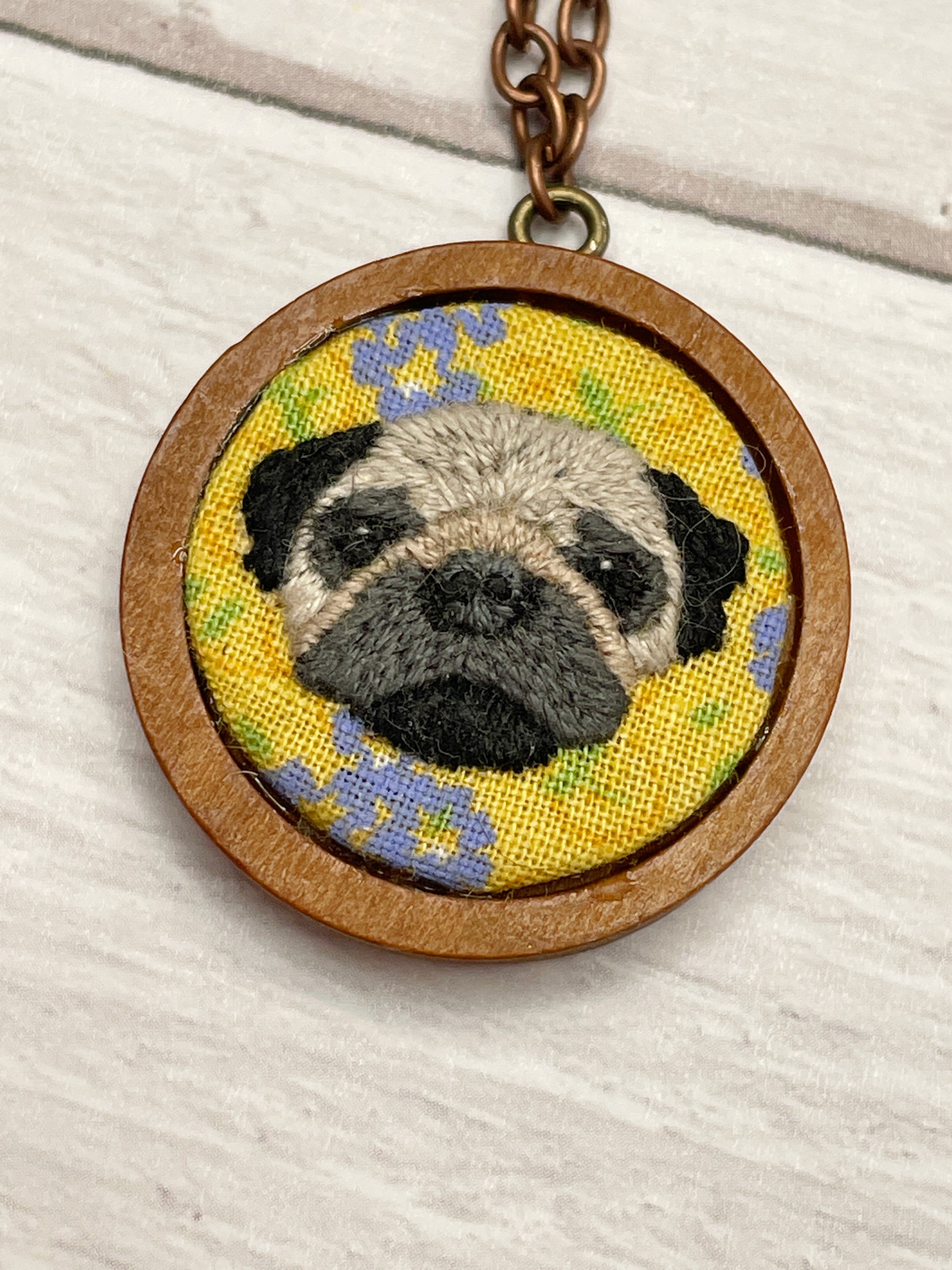Embroidery Pug Necklace