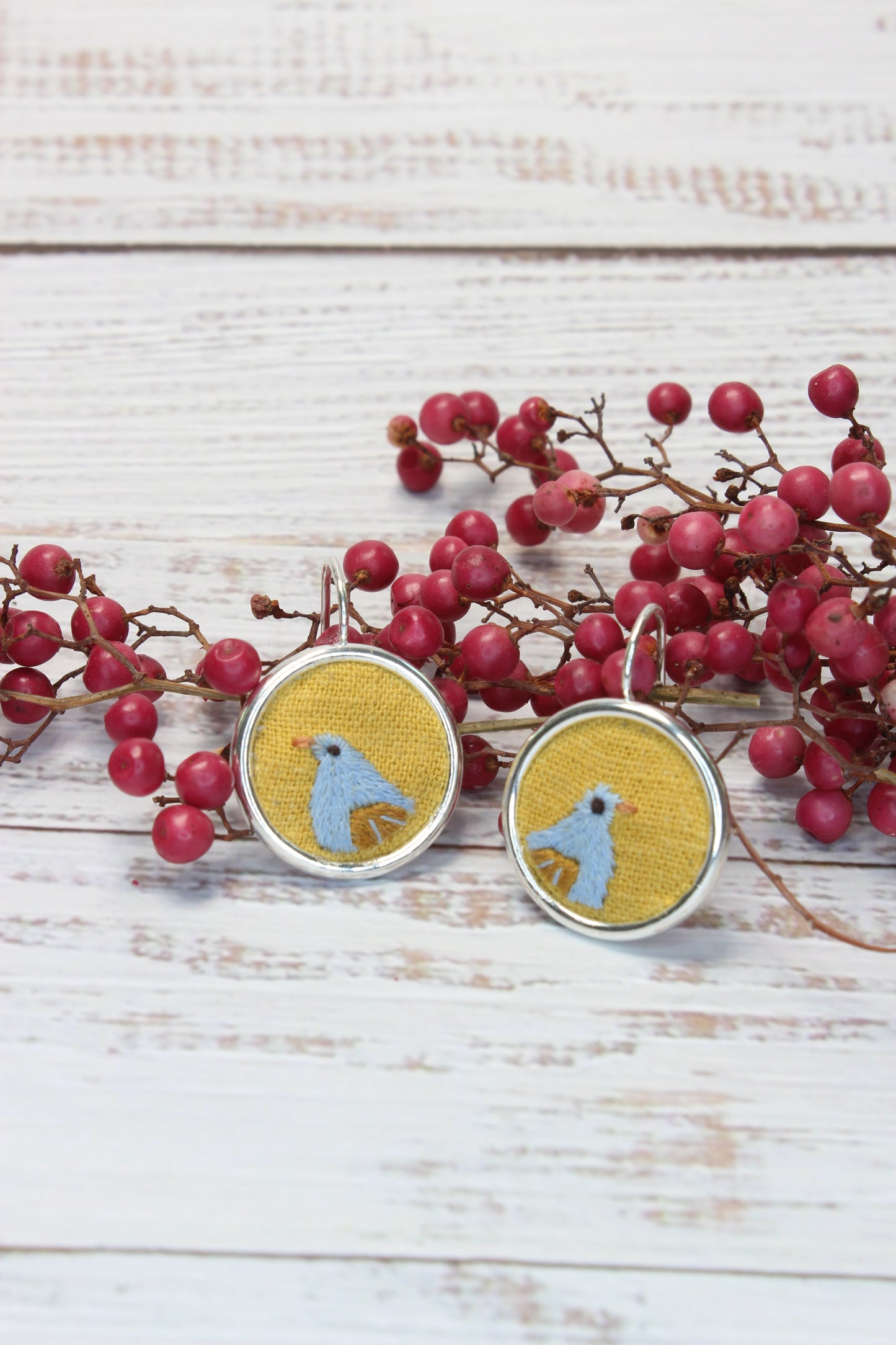 Embroidery Bird Earrings