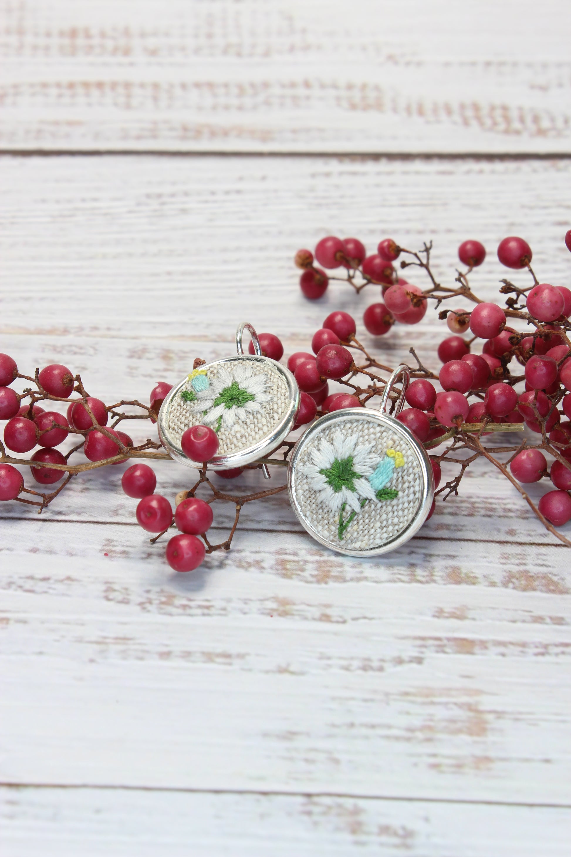 Embroidery Chamomile Flower Earrings