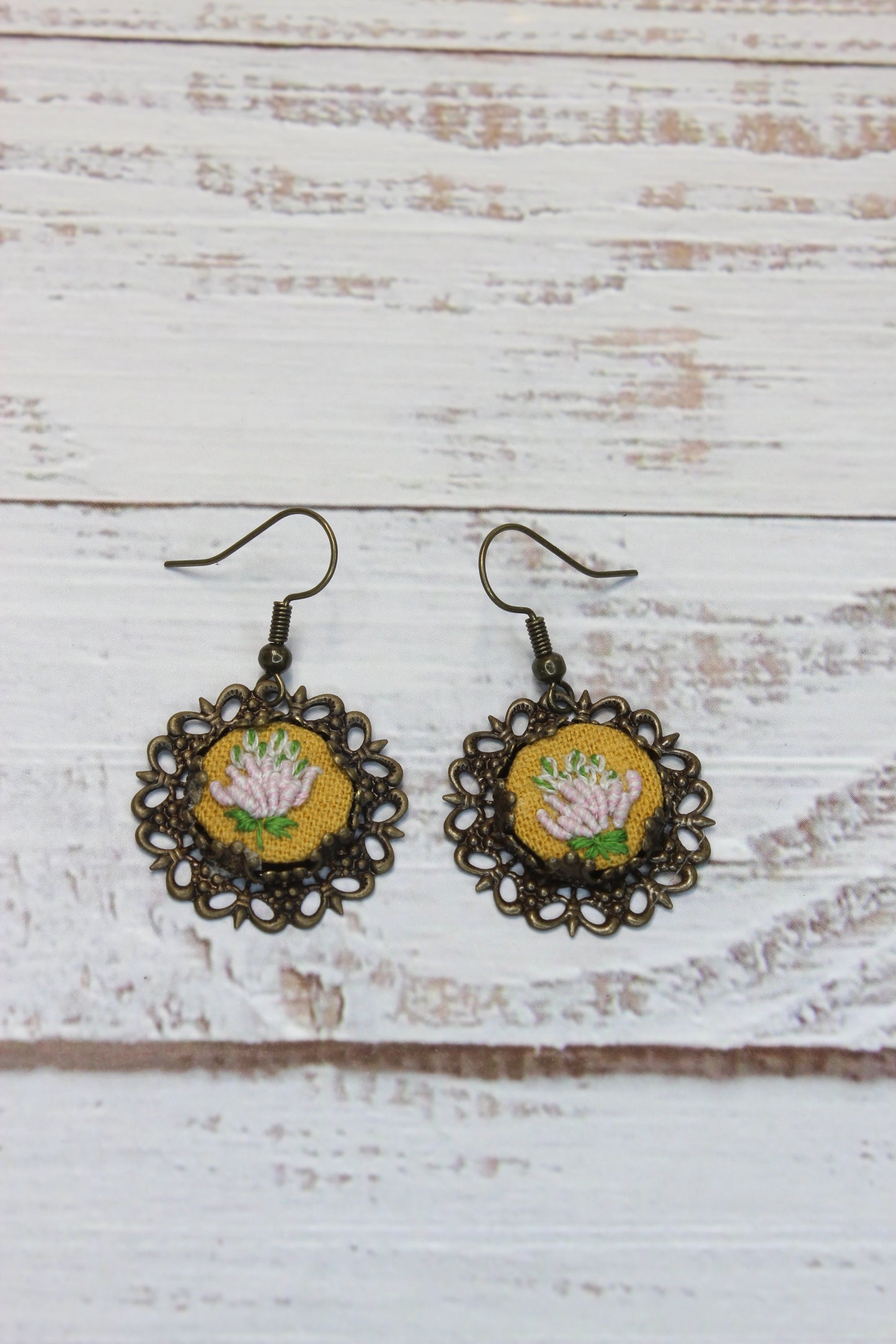 Embroidery Flower Wire Dangling Earrings