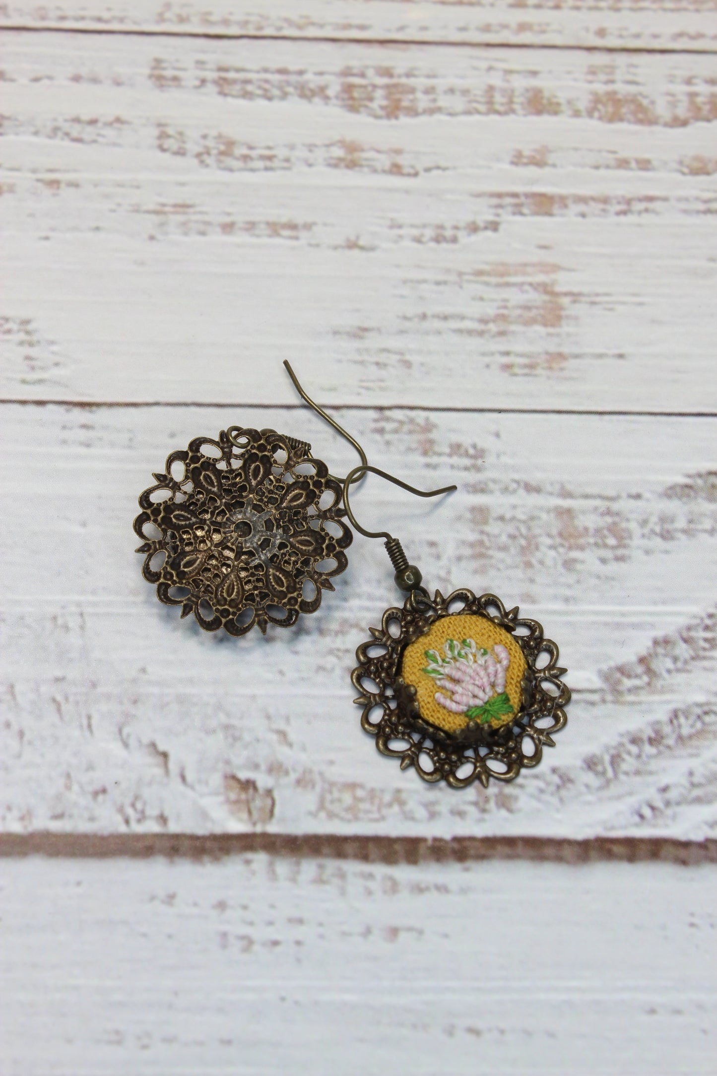 Embroidery Flower Wire Dangling Earrings