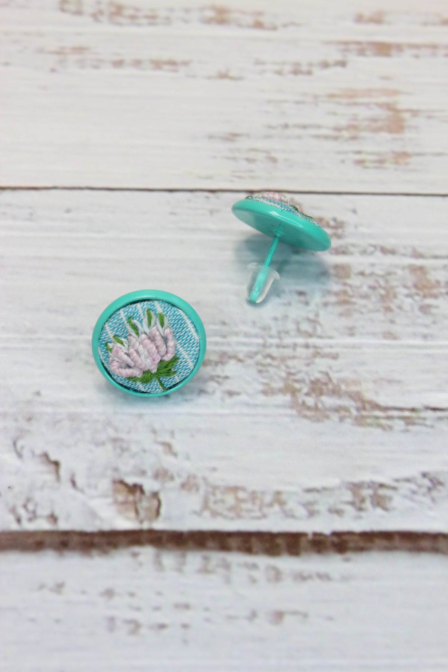 Embroidery Flower Blue Studs