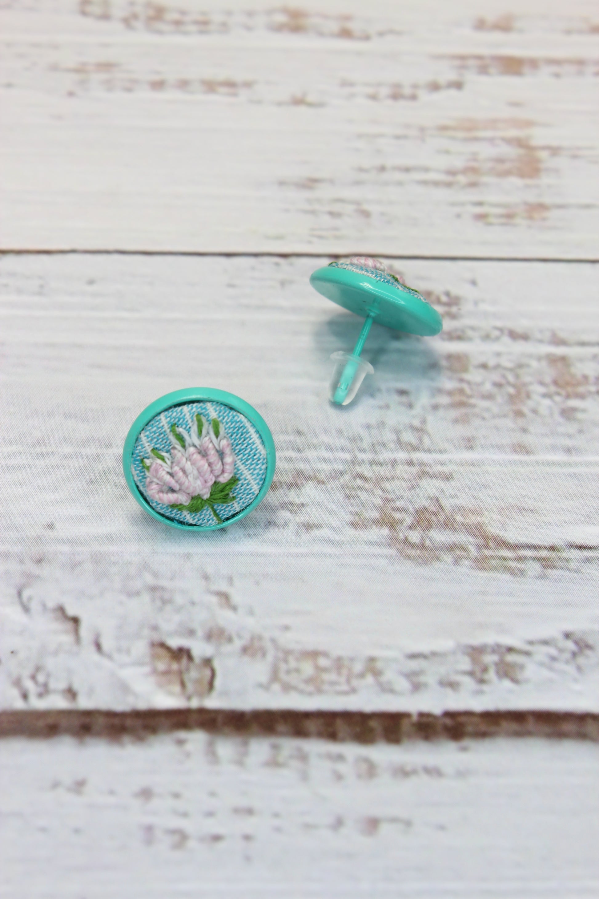 Embroidery Flower Blue Studs