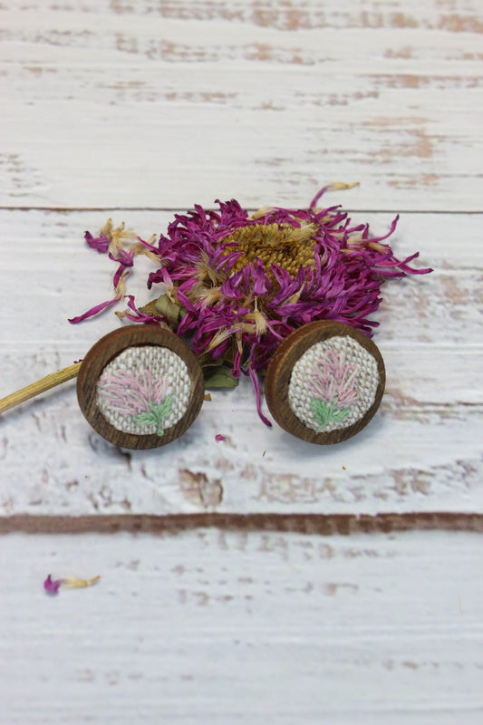 Embroidery Flower Wood Studs Earrings