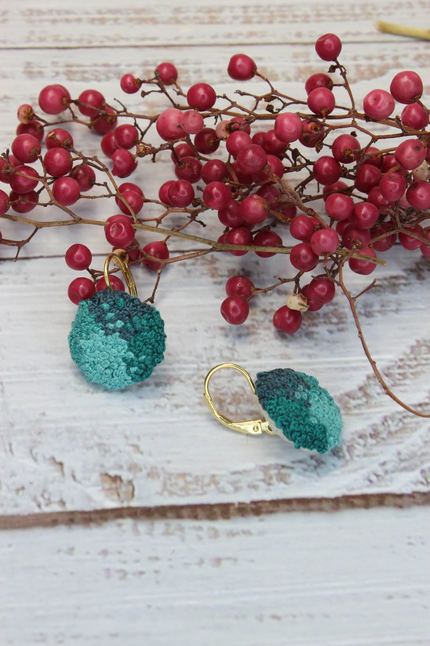 Embroidery Blue Circle Earrings