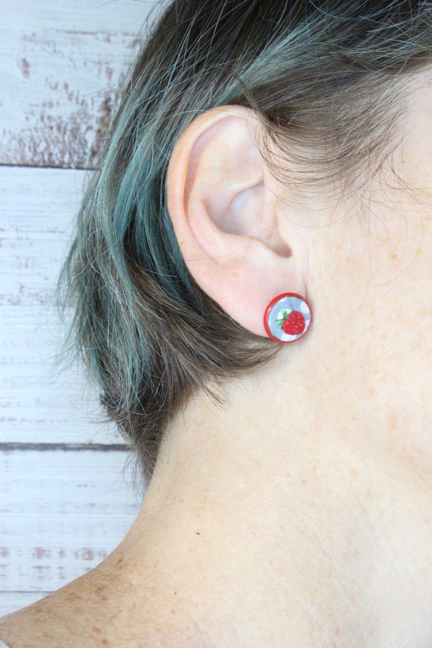Embroidery Strawberry Red Studs