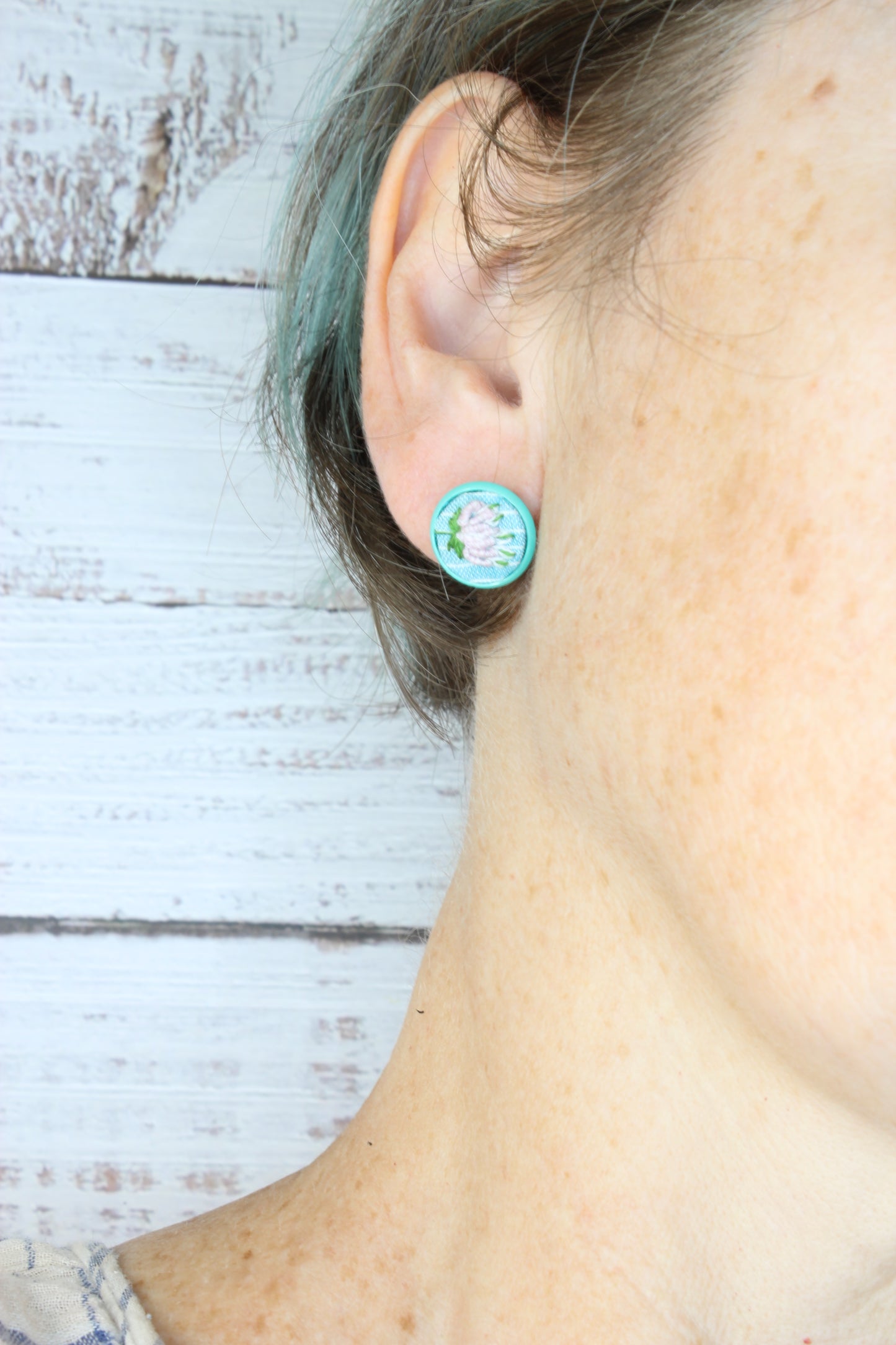 Embroidery Flower Blue Studs