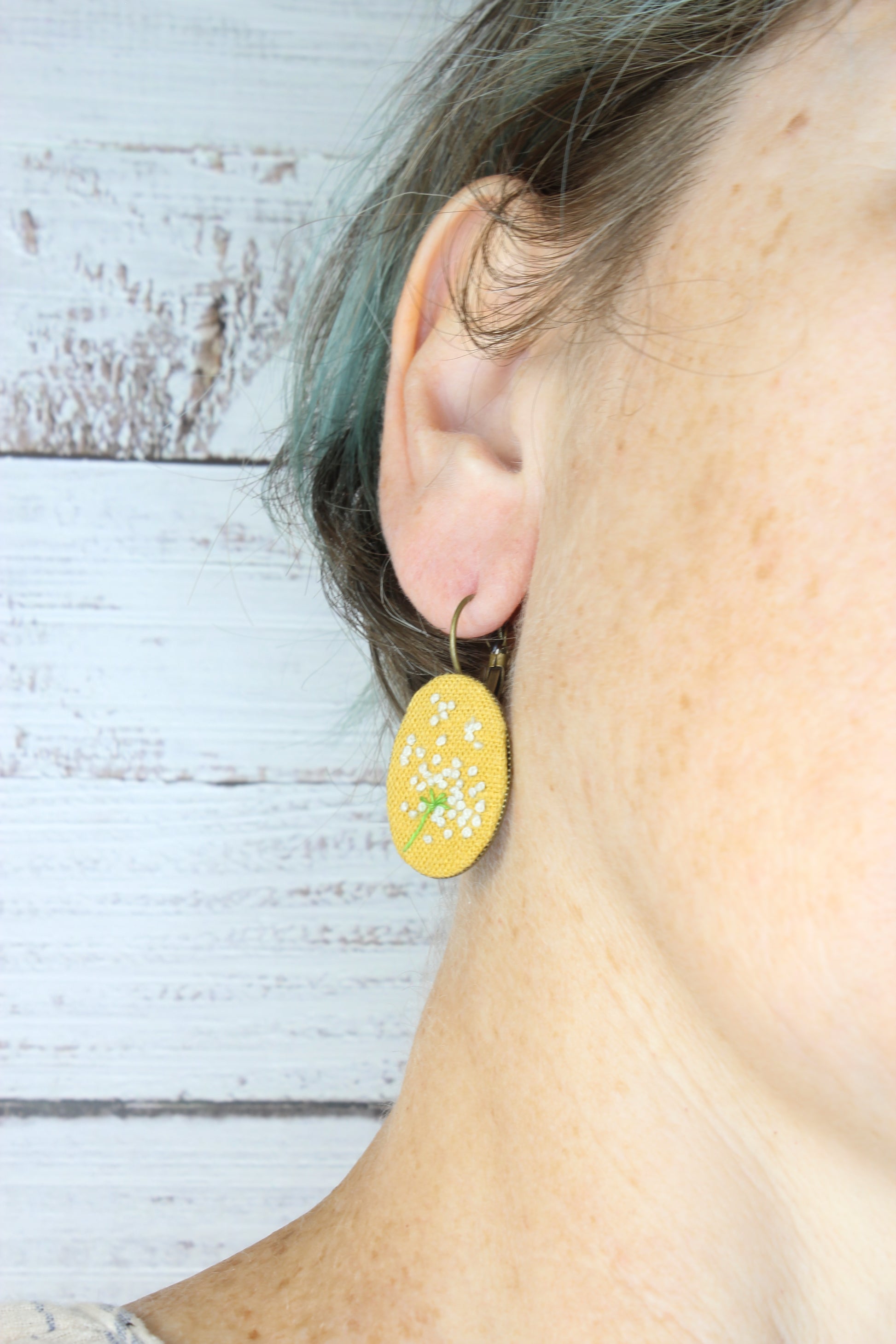 Embroidery Dandelion Wire Earrings