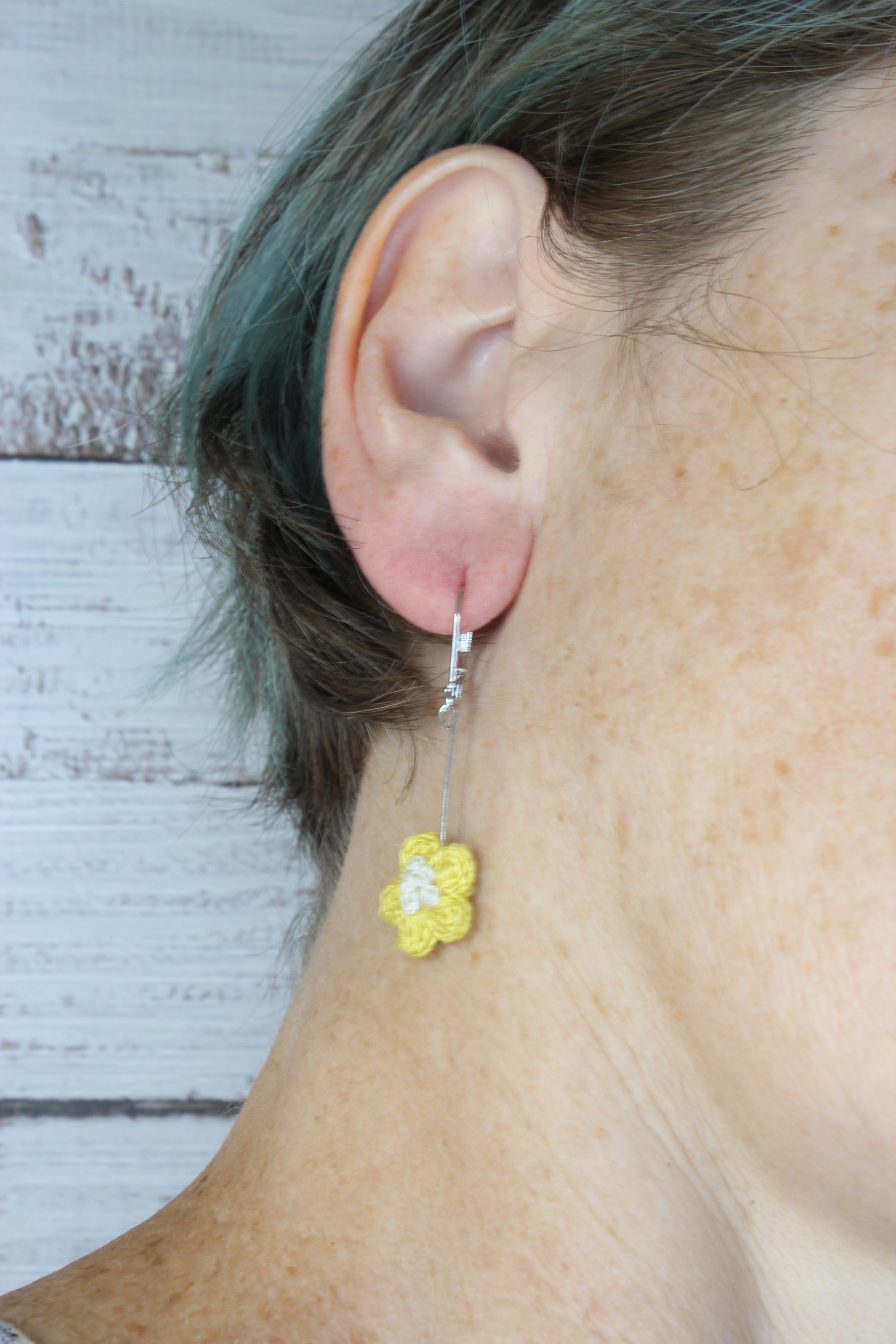 Crochet Yellow Daisy Dangling Wire Earrings