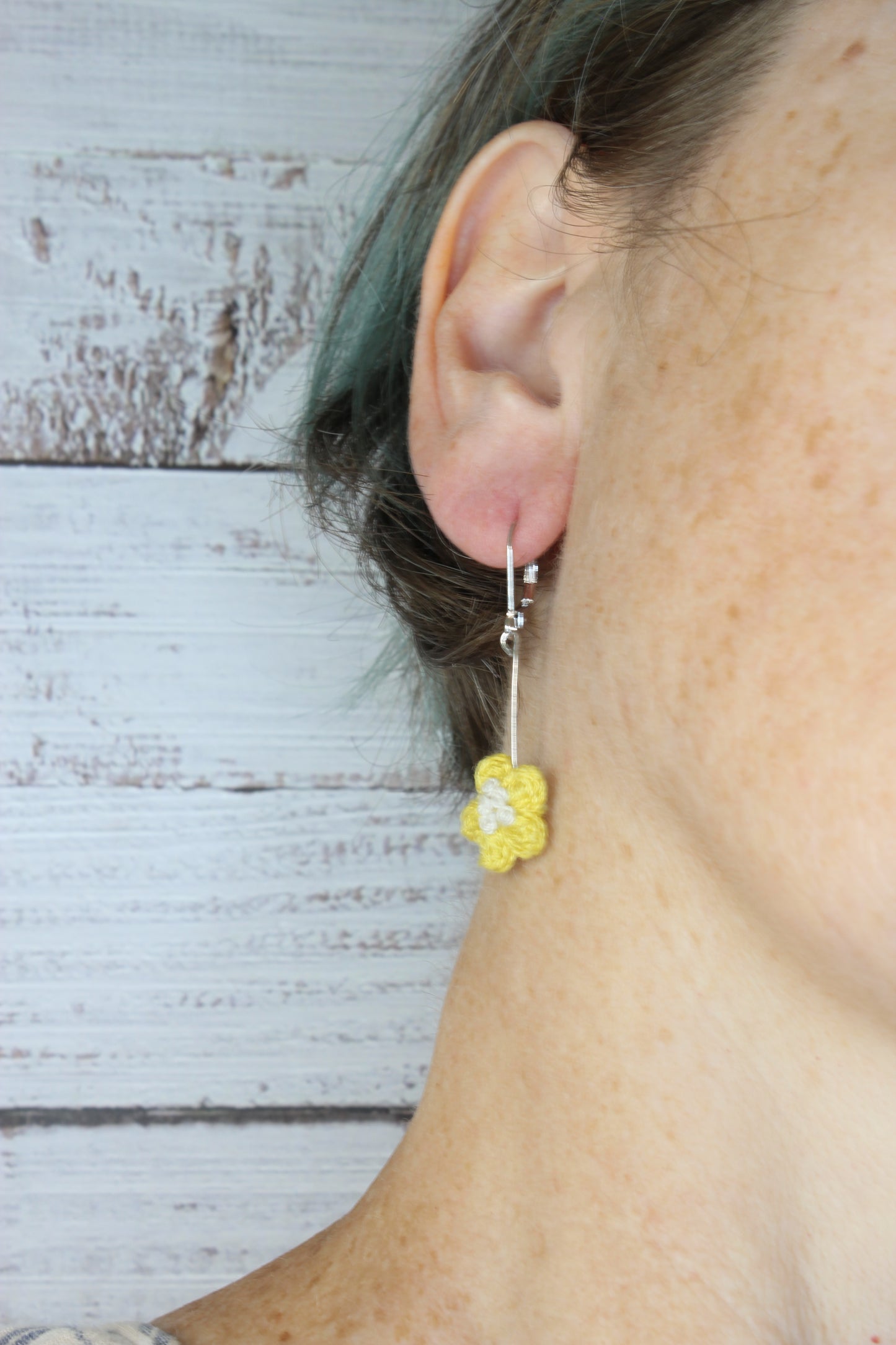 Crochet Yellow Daisy Dangling Wire Earrings