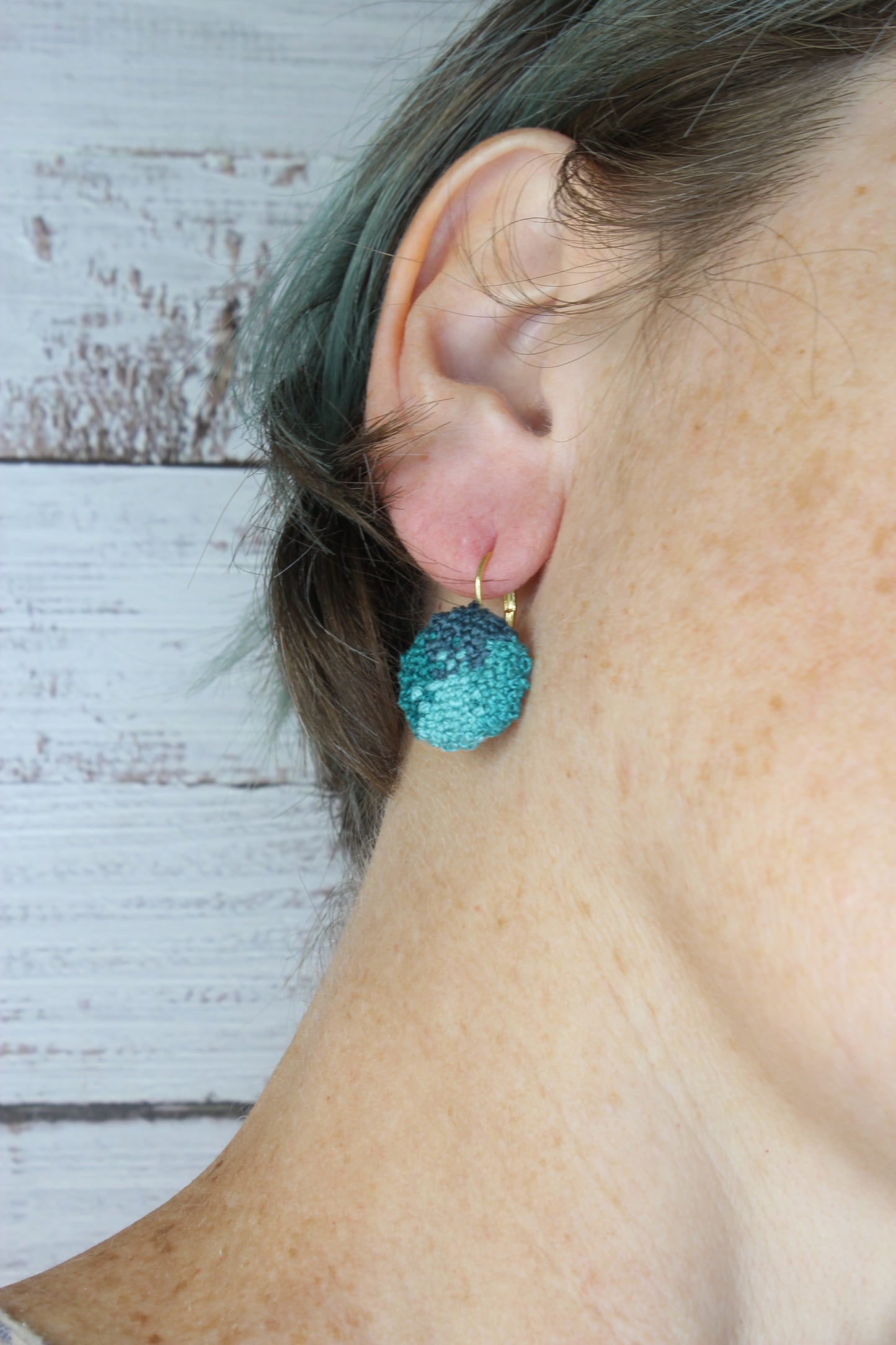 Embroidery Blue Circle Earrings