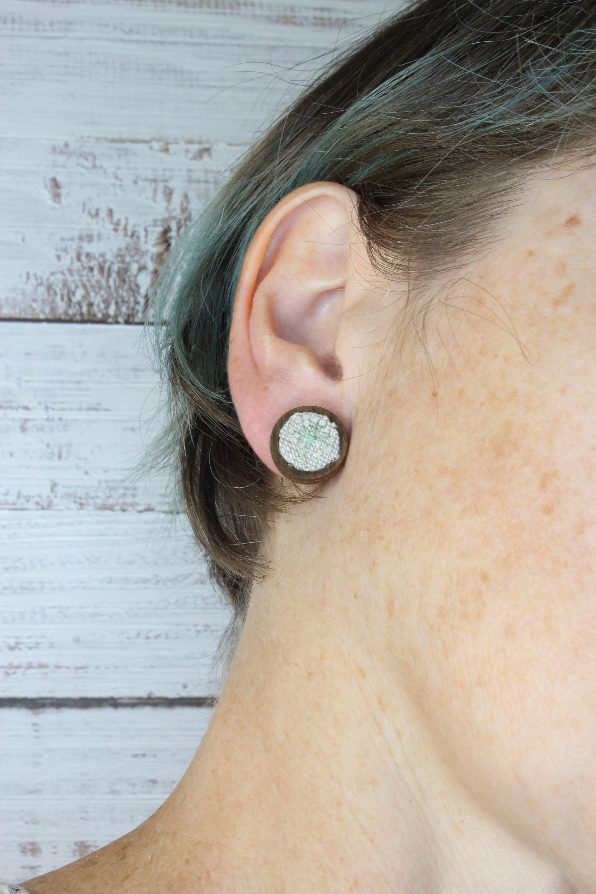 Embroidery Dandelion Wood Studs Earrings